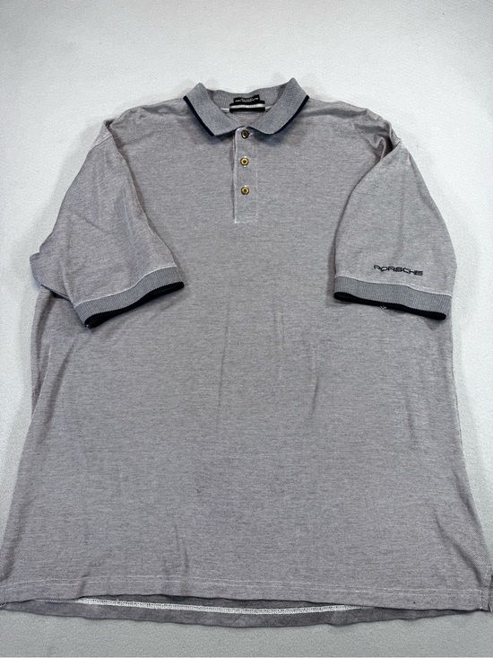 Porsche Men's XL Gray Short Sleeve Cotton Knit Solid Embroidered Logo Polo